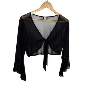 Y2K Taboo black mesh semi sheer bell sleeves tie front size 1X USA